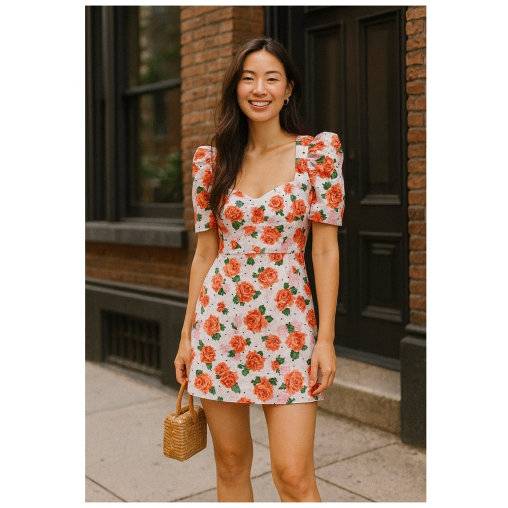 ZARA White Floral Puff Sleeve Mini Dress Blogger Favorite Size M